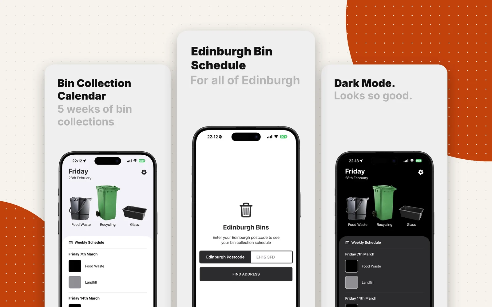 Edinburgh Bins iPhone app screenshots
